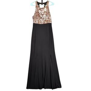 Midnight NikiBiki Women's L Bronze Silver Sequin Maxi Evening Halter Dress *Flaw